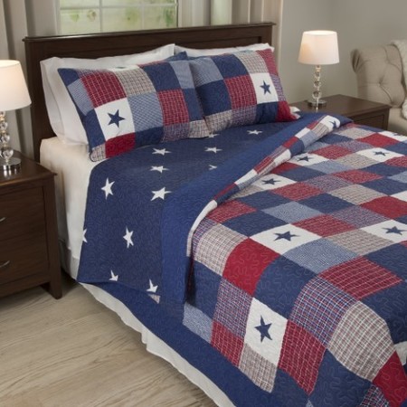 HASTINGS HOME Hastings Home 2-piece Quilt Set, Americana Patchwork of Stars, Red, White, Blue Plaid, Twin 962488XRN